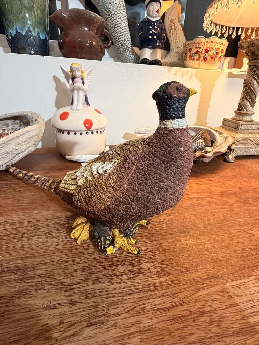 Vintage Handcrafted Resin Pheasant Bird Figurine Acorns Fall Leaves Decor